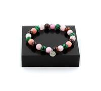 Bracelet avec perles d'opale rose + œil de tigre rouge + quartz rose + malachite 8 mm