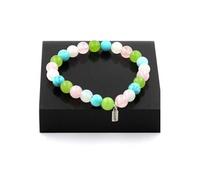 Bracelet perles de péridot + pierre de lune + quartz rose + turquoise 8 mm