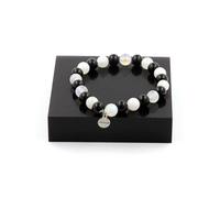 Bracelet composé de perles de pierre de lune + agate noire 8 mm