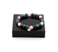 Bracelet Perles Quartz rose + Améthyste + Chrysocolle + bois 8 mm - A Bijoux Multicolore