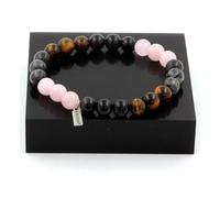 Bracelet Perles Quartz rose + Labradorite + Obsidienne noire + Oeil de Tigre 8 mm
