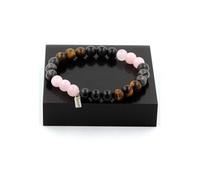 Bracelet Perles Quartz rose + Labradorite + Obsidienne noire + Oeil de Tigre 8 mm