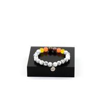 Bracelet de perles de rubis Mogok, Birmanie, Myanmar + calcédoine orange + agate jaune + howlite 8 mm