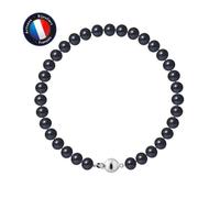 Bracelet - PERLINEA - Véritable Perle de Culture d'Eau Douce 6-7 mm - Argent 925 - Fermoir Boule - Noir