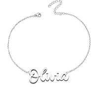 Bracelet personnalisé avec prénom en acier inoxydable - Pendentif prénom personnalisé argenté - Cadeaux personnalisés pour femme, mère, fille, meilleure amie