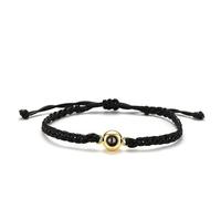 Bracelet Personnalisé avec Projection De Photos Fête des Mères Cadeau De La Saint-Valentin Bracelet Personnalisé pour Commémorer l'amour (Or,Cordon Noir)