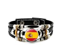 Bracelet Personnalisé,Bijoux De Mémoire De Voyage Bracelet Carte De La Patrie Motif Drapeau D'Espagne Bracelet En Pierre Du Temps Amoureux Du Football Bracelet En Cuir Bijoux De Charme Patriote Pour