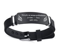 Bracelet Personnalisé en Acier Inoxydable, Bracelet d'identification en Silicone personnalisé, Photo de Texte de nom gravé, pour Hommes et Femmes, Boucle réglable, Cadeaux d'amitié pour la Famille.