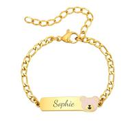 Bracelet Personnalisé Filles Enfant Bébé, Bracelet Prénom Mignon Chaîne Figaro Or Réglable Bracelet Enfants Bracelet Garçon Bracelet Fille Bracelet Bébé Bracelets Cadeaux De Baptême (Ours)