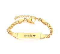 Bracelet Personnalisé Gourmette Bébé Filles - Mignon Charm Bracelet Chaîne Figaro Réglable Gravé Prénom Bracelets Bijoux Enfants Cadeaux Anniversaire Baptême Première Communion Noël