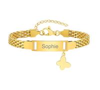 Bracelet Personnalisé Gourmette Bébé Filles - Mignon Charm Bracelet Chaîne Réglable Gravé Prénom Bracelets Bijoux Enfants Cadeaux Anniversaire Baptême Première Communion Noël (Or,Papillon)