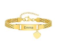 Bracelet Personnalisé Gourmette Bébé Filles - Mignon Charm Bracelet Chaîne Réglable Gravé Prénom Bracelets Bijoux Enfants Cadeaux Anniversaire Baptême Première Communion Noël (Or,Coeur)
