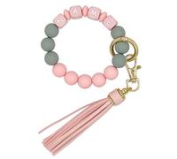Bracelet personnalisé porte-clés élastique Silicone perlé porte-clés Bracelet Bracelet gland Portable maison voiture clés anneau (Pink+Pink)