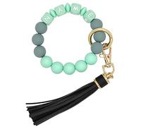 Bracelet personnalisé porte-clés élastique Silicone perlé porte-clés Bracelet Bracelet gland Portable maison voiture clés anneau (Green)