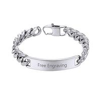 Bracelet Personnalisé Prénom Gourmette Homme Garçon Personnalisable Identification Coeur Chaine Poignet Acier Inoxydable Enfant Argent Gravure Argenté Cadeau Noël Fêtes Mères Pères Mariage Valentin