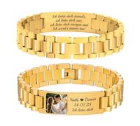Bracelet photo personnalisé avec gravure pour homme - Bracelet réglable en acier inoxydable avec nom gravé - Image pour lui, mari, papa, mari, ami, cadeau personnalisé pour homme - Saint-Valentin