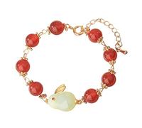 Bracelet Phrases Homme Bijoux Tressé Bracelet Chinois Zodiaque Lapin Imitation Jade Bénédiction Chance Bracelet Pour Femmes Filles Dames Hommes Bijoux Bracelet De Pour De Anneaux (Red, One Size)
