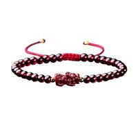 Bracelet Pi Yao en cristal de cinabre - Breloque Feng Shui richesse avec pierres de grenat pour la chance et la prospérité