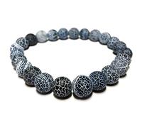 Bracelet Pierre Bleu Foncé Strié Perle 8mm Cordon Élastique 17cm