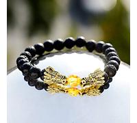 Bracelet Pierre De Lave, Double Tête De Dragon D'Or De La Roche Volcanique Naturelle Steel Bangle, Diffuseur D'Huiles Essentielles Élastique Brassard Réglable Bijoux Bracelet Unisexe Couple Amiti