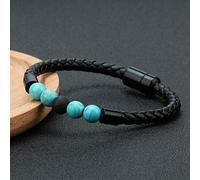 Bracelet Pierre De Lave, Homme En Cuir Boucle Magnétique Des Roches Volcaniques Naturelles Steel Bangle, Manchette Élastique Réglable Bracelet Unisexe Festival Bijoux Cadeaux Couple Bleu Amitié