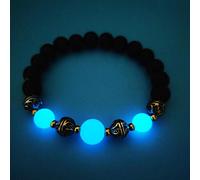 Bracelet Pierre De Lave, Perles De La Fluorescence Naturelle De La Mode Bracelet Lumineux Yoga De Roche Volcanique, Manchette Élastique Bracelet Unisexe Festival Bijoux Cadeaux Couple Bleu Amitié