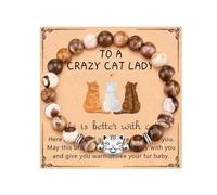 Bracelet Pierre Femme Elastique Naturelle, Chat Bohème En Cristal - Cadeau Original Pour Anniversaire, Saint Valentin, Mère, Fille, Ado, Sœur, Amie, Couple (D)