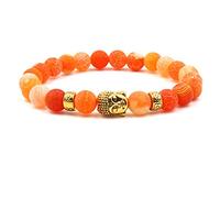 Bracelet Pierre Naturelle, 7 Chakra Naturel Orange Crack Agate Pierre Perle Bracelet Élastique Bracelet Bouddha Doré Boho Yoga Bijoux Semi-Précieux pour Femmes Couple Cadeau De Vacances