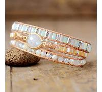 Bracelet Pierre Naturelle,Bracelet En Cristal De Pierre De Lune Naturelle Boho Ethnique Multicouche Enveloppe En Cuir Bracelet Tissé Charme De Goutte D'Eau Perlé D'Énergie Pierres Précieuses Bra