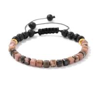 Bracelet Pierre Naturelle, Bracelet Extensible En Maille Tressée Ajustable, Léger Et Luxueux, Orné De Perles Carrées En Cristal De Pierre Naturelle De 6 Mm. Bijou Énergétique Pour Femmes Et Ho