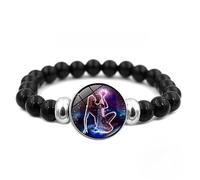 Bracelet Pierre Naturelle Femme, 12 Signes Du Zodiaque Constellation Astrologique, Pierre Précieuse D'Onyx Noir, Cristal De Guérison, Horoscope Bijoux