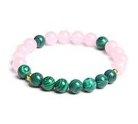 Bracelet Pierre Naturelle Femme,7 Chakra Dames Pierre Malachite Naturelle Perles De Quartz Rose Bracelet Élastique Méditation Amulette Bracelet Dainty Amitié Bijoux Cadeau