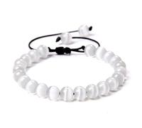 Bracelet Pierre Naturelle Femme, 7 Chakra Naturel Blanc Oeil De Chat Cristal Pierre Perle Bracelet Réglable Tissage Bracelet Boho Yoga Bijoux Semi-Précieux Pour Les Femmes Couple Cadeau De Vacanc