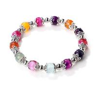 Bracelet Pierre Naturelle Femme, 8Mm Naturel Multicolore Agate Bracelet De Pierres Précieuses Bracelet En Cristal De Guérison Yoga Réglable Bracelet Bracelet Bijoux Porte-Bonheur Pour Hommes Fill