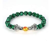 Bracelet Pierre Naturelle Homme, 7 Chakra Naturel Pierre Bracelet Ambre Perles Bande Verte Semi-Précieux Bracelets Élastique Double Dragon Bijoux Couple Femmes Hommes Cadeau