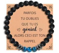 Bracelet Pierre Naturelle Homme, 8 mm Noir Bleu Bracelet, Idee Cadeau Homme pour Anniversaire Saint-Valentin Noël Fête de Pères, pour Papy Papa Mari Fils Frère Amis
