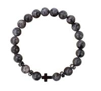 Bracelet Pierre Naturelle Homme, Bracelets En Cristal De Pierres Précieuses Naturelles, Bracelet De Perles De Méditation En Croix En Hématite Labradorite, Bracelet Extensible Porte-Bonheur Pour F