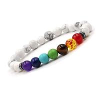 Bracelet pierre perles véritable de 8 mm AA + fleur de vie et un pochon cadeau Offert. Un véritable bijoux naturelle - idée cadeau de noel originale lithotherapie (7 Chakras Howlite)