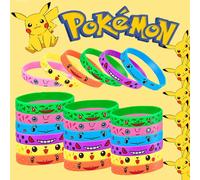 Bracelet Pokémon en silicone pour enfants, figurines d'action Anime, Pikachu Charmander, bracelet de dessin animé, fête Cosplay, cadeaux, 12 pièces 12pcs