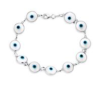 Bracelet Porte-Bonheur Amulette de Protection Perle de Verre Turque Œil Mauvais pour Femmes Adolescents en Argent Sterling .925 Blanc 7 Pouces