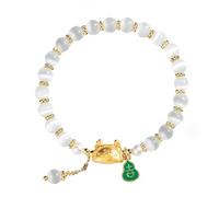 Bracelet Porte-Bonheur, Bracelet en Cristal, boulette dorée, Dragon, Gourde, Bracelet à Quartz, Talisman Puissant for 2024, année du, Zodiaque, de Richesse Feng Shui, amulette Chakra(Cat Eye Stone)