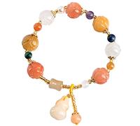 Bracelet Porte-Bonheur, Bracelet en Jade Feng Shui, Bracelet de Richesse, breloque Gourde WU Lou, d'équilibre des 7 Chakras, Perles Fleurs, Quartz Multi-gemmes, amulette, méditation