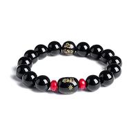 Bracelet Porte-Bonheur, Bracelet Feng Shui en Obsidienne Noire, Bracelet Noir avec Mantra à Six caractères, Perle d'obsidienne Naturelle, Talisman for éloigner Les Mauvais Esprits et la prospérité, B