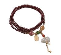 Bracelet Porte-Bonheur, Bracelet Feng Shui Fortune WU Lou Grenat Fraise Cristal de Quartz Calcédoine Multi-Cercles Gourde Bijoux Amulette Talisman for la Prospérité Argent Chance