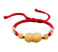 Bracelet Porte-Bonheur, Bracelet Feng Shui Pixiu/Pi Yao, Bracelet en Jade Jaune, Fil Rouge, Bouddhiste Porte-Bonheur Fait Main, réglable Cordon Noir for Femmes et Hommes(Red)