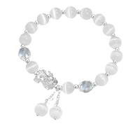Bracelet Porte-Bonheur, Bracelet Pixiu en Argent, Bracelet Feng Shui, Bijou cornaline Noire, breloque Pi Yao, Pierres précieuses d'équilibrage des Chakras, prospérité, Aubaine(Cat Eye Stone)