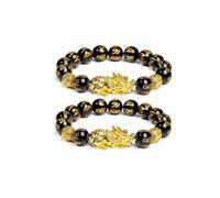 Bracelet porte-bonheur FengShui Pi xiu pour homme et femme, bracelet de richesse Feng Shui Pixiu, réglable et élastique avec perles de Bouddha en obsidienne noire, Large, Perlé, Pas de gemme