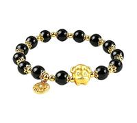 Bracelet Porte-Bonheur Mouton, Bijou de Poignet Élastique en Perles | Perles imitation agate avec breloque agneau doré, conçu comme cadeau pour le Nouvel An chinois
