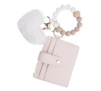 Bracelet Porte-clé Portefeuille - Bracelets avec Porte-clés en Silicone, Bracelet à Glands, Porte-clé | Titulaire de la Carte de crédit Fin en Forme de cœur en Peluche, Porte-clés Mignon, Beige