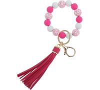 Bracelet Porte-Clés Pour Femmes, Porte-Clés À Perles Élégant, Design À Franges, Rouge Rose